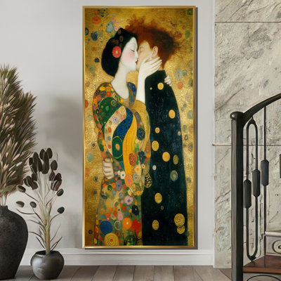 Intimate Painting Of Couple Embracing - Couple Wall Art, Green Figurative Canvas Print