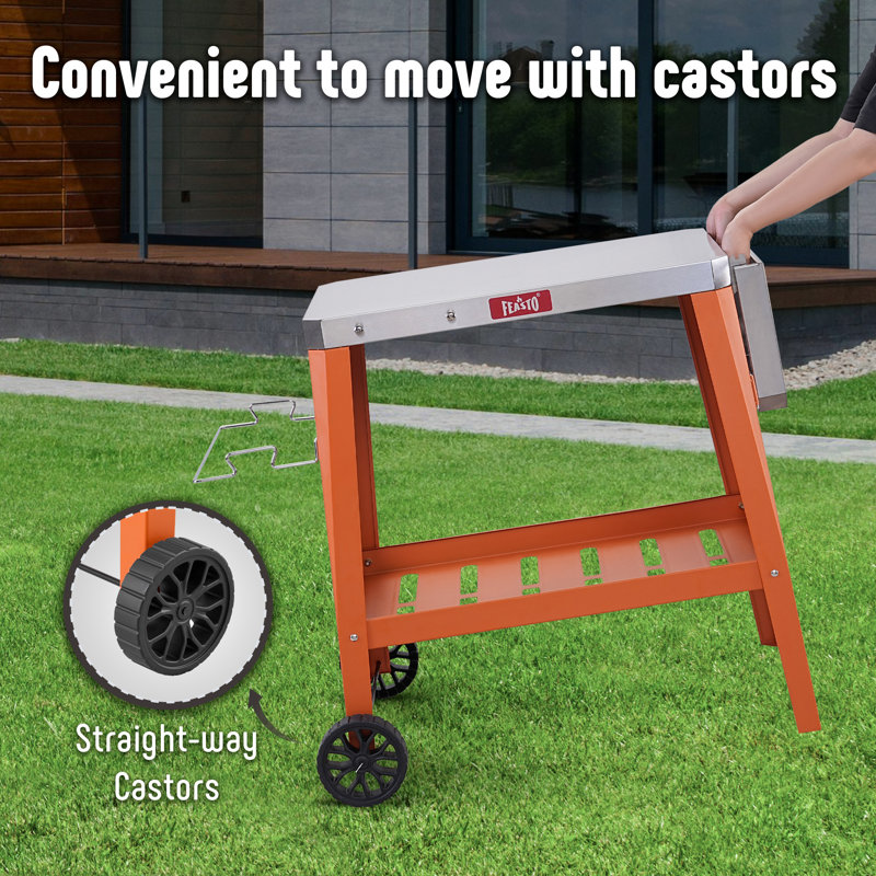 Orange Stainless Steel Outdoor Grill Table Cart with Wheels