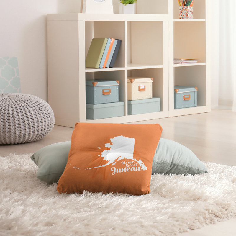 Reversible Throw Pillow, 30" H x 30" W, Orange, Juneau/Alaska