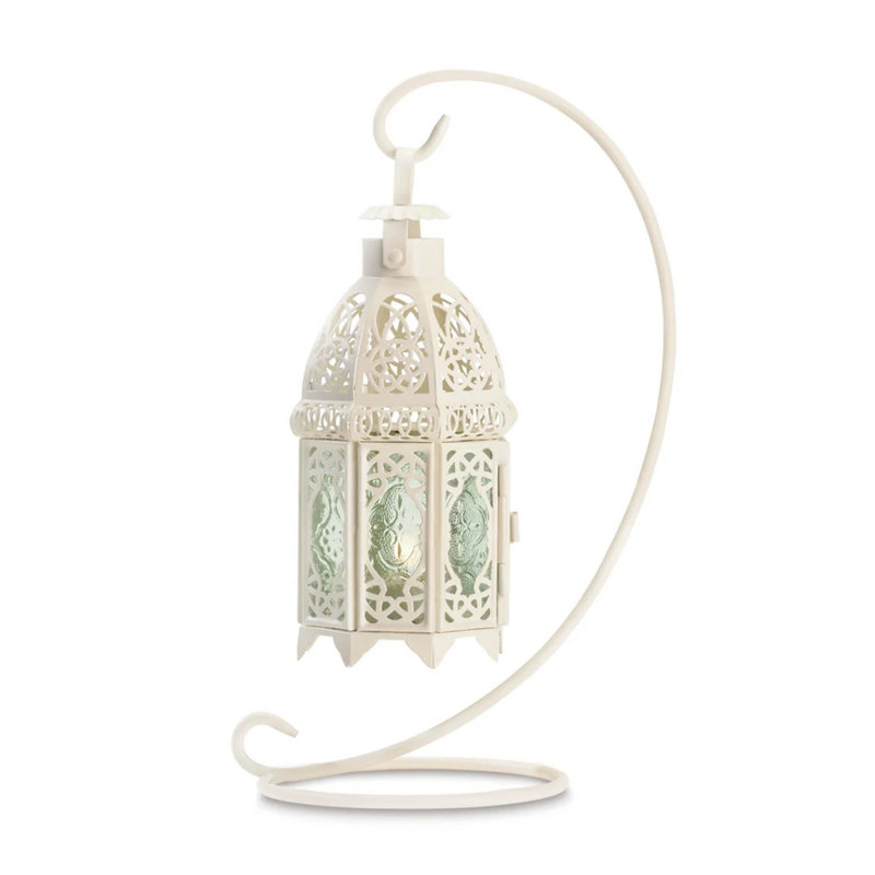 LANTERNE BOUGIE FANTAISIE BLANCHE AVEC SUPPORT