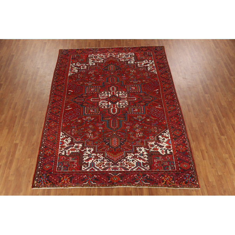 Tapis traditionnel rouge à motif géométrique 8 x 12