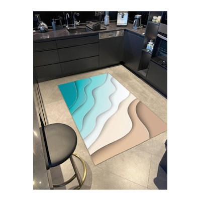 Modern Blue Sea Beach Themed Patterned Woven Base Washable Rug