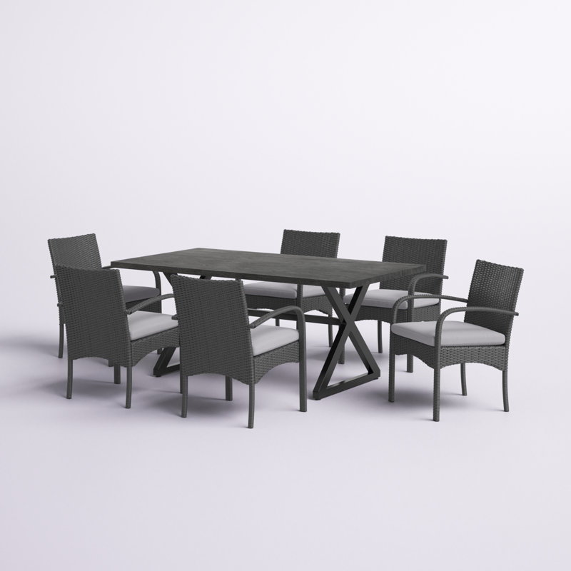 Aram 6 - Person Wicker Patio Dining Set with Rectangular Table, Gray