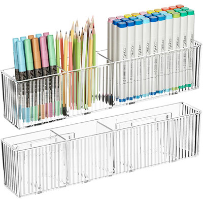 Clear Acrylic Wall Organizer Set Of 2, No-Drill Marker & Makeup Storage Shelves