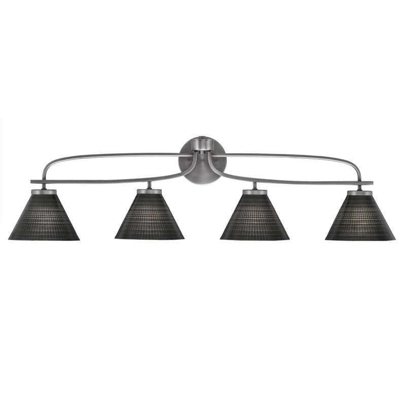 Laurn 4-Light Matte Black Dimmable Bath Bar with Sea Ice Art Glass Shades
