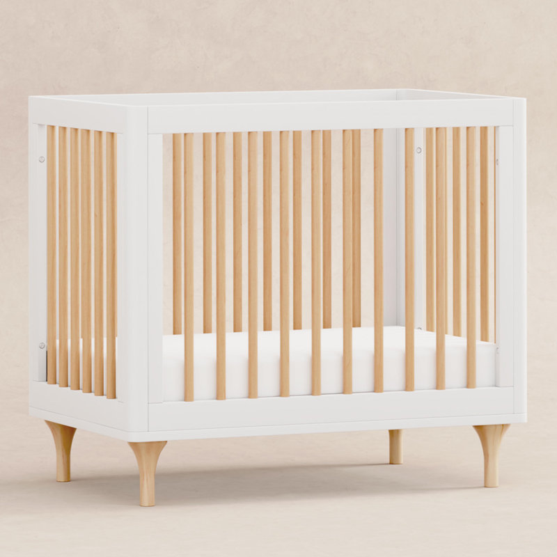 White and Natural Pine 4-in-1 Convertible Mini Crib