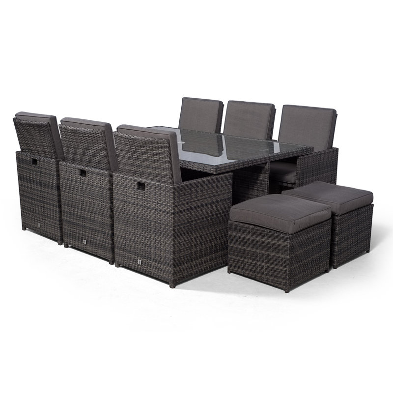 Nikolas 10 - Person Wicker Patio Dining Set with Rectangular Table , Cushions Included