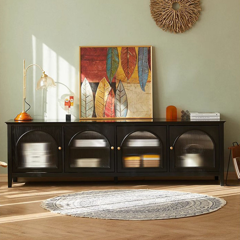 Meuble télé blanc en bois massif, H 22,44 po x L 70,87 po x l 17,72 po, Noir