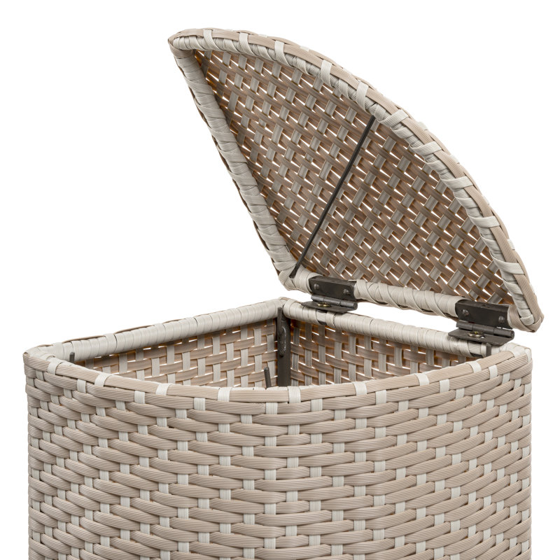 Chloe 15.56-Gallon All-Weather Wicker/Metal Corner Hideaway Outdoor Trash Can, Light Pink/White