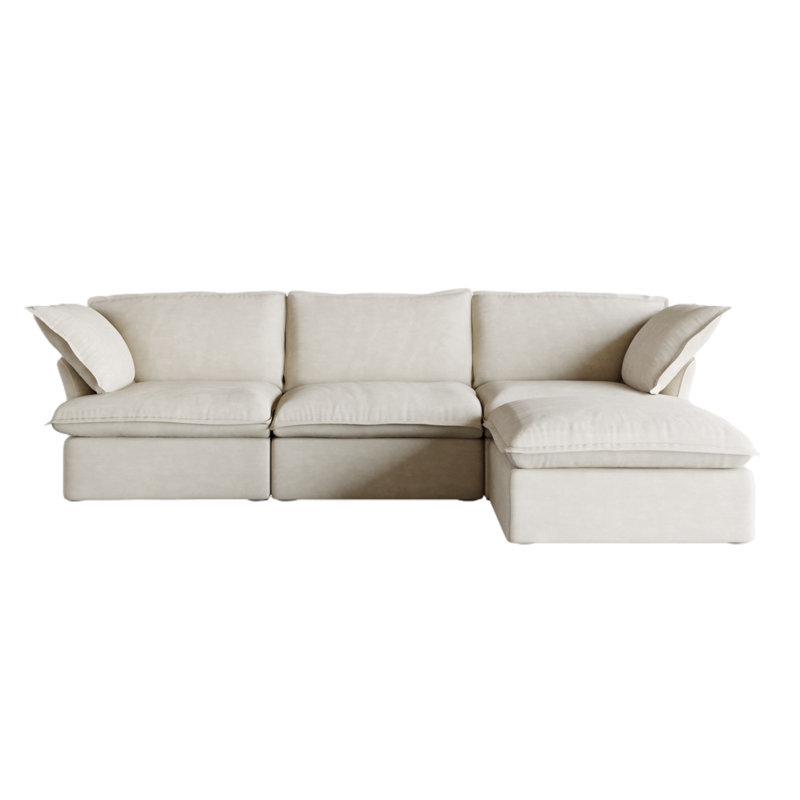 Fairford 4-Piece Upholstered Modern Corduroy Fabric Sectional Sofa With Ottomanl, Beige Linen Blend