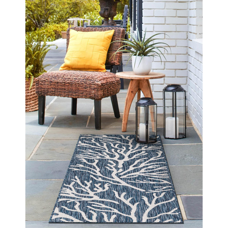 Tapis bleu contemporain Azilynn, Tapis de couloir 2 pi x 8 pi