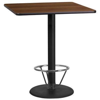 Basnight Rectangular Laminate Table Top with Round Bar Height Table Base and Foot Ring