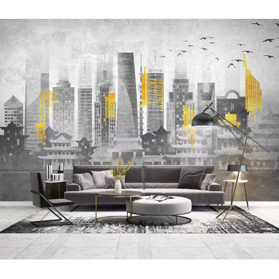 Papier peint amovible paysage urbain jaune