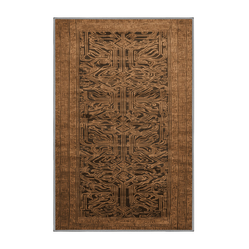 Tapis art déco brun lavable à la machine, Rectangulaire 3 pi x 5 pi