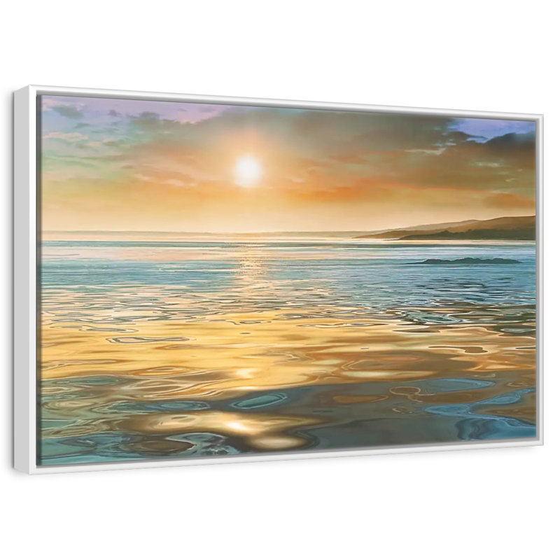 Calme du soir océan, 25 po x 17 po, Cadre flottant blanc