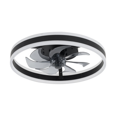19" Black Modern Ceiling Fan With Dimmable Led Light & Remote, Low Profile Flush Mount Fan