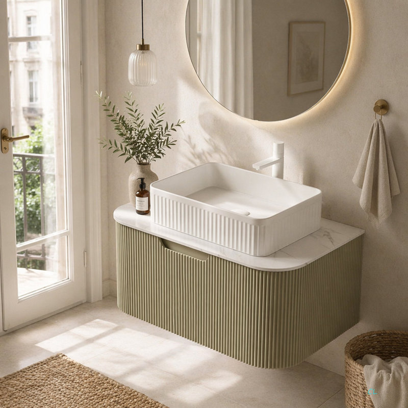 Meuble-lavabo de salle de bain 30 po avec lavabo, lavabo à fixation murale à bords arrondis flottants avec lavabo à tiroir rectangulaire en céramique, sans robinet, pré-assemblé