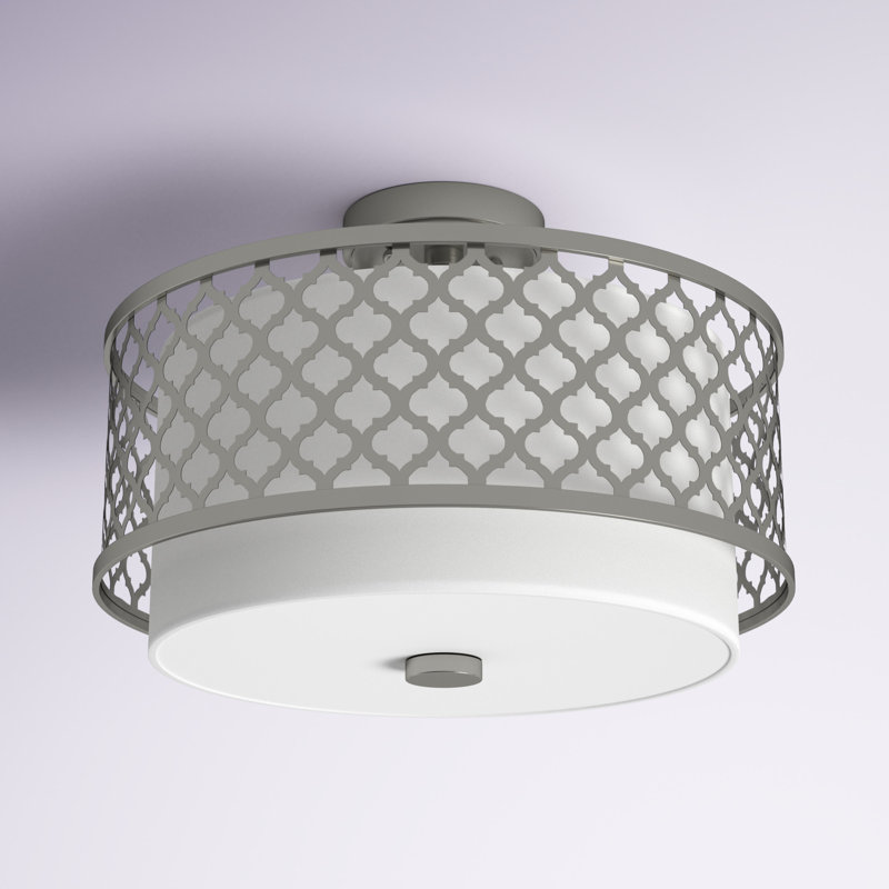 Mance Fabric Semi Flush Mount, 10" H x 11.88" W, Brushed Nickel