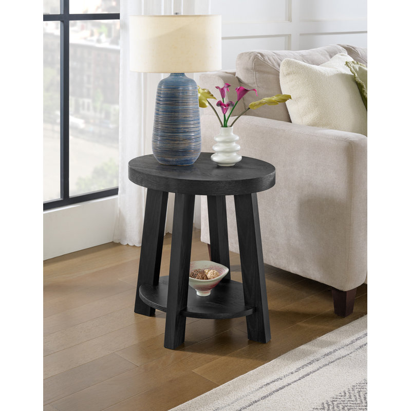 Wiese Natural Wood Oval End Table With Shelf, Black