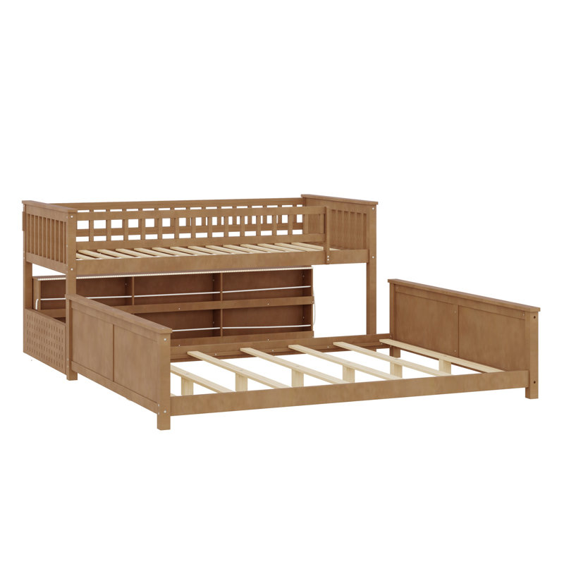 Lit superposé moderne avec tablettes intégrées, Brun