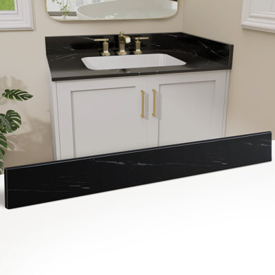 37 In. L X 4 In. H Solid Surface Cultured Marble Bathroom Vanity Top Backsplash For Countertop Glossy Pure Black
