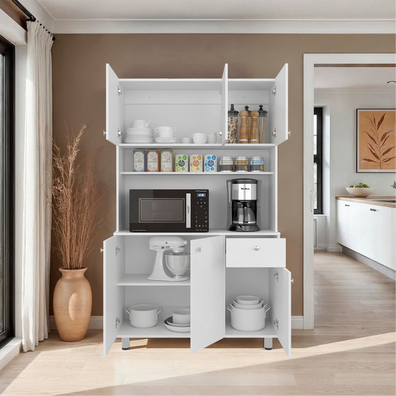 Armoire de cuisine Dread avec tablette pour micro-ondes et 3 compartiments, White