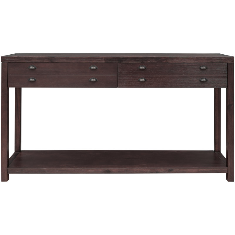 Console en bois de style rétro Acai avec deux grands tiroirs et une tablette ouverte, Espresso