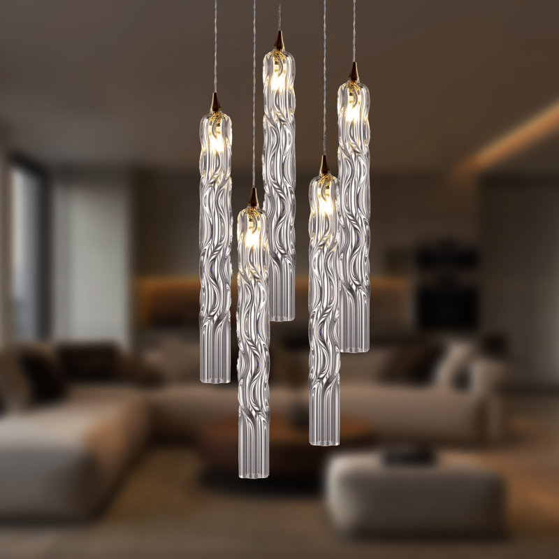 Crystal Falls 5 - Light Pendant, Matte Black