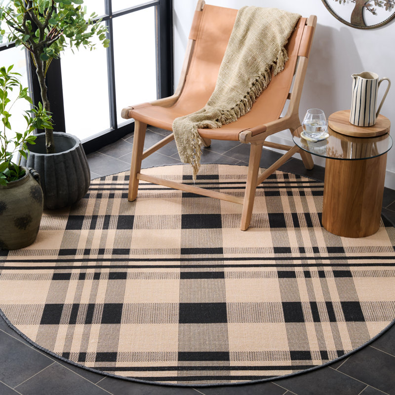 Natural Fiber 157 Sisal Pile Plaid Rug, Round 6'