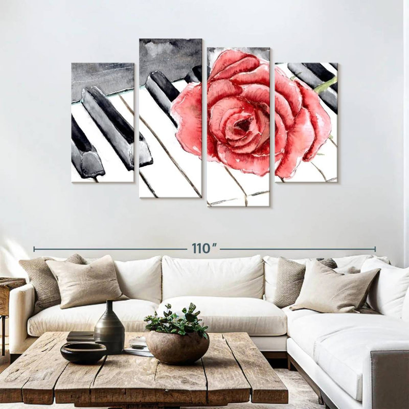 Abarca piano et fleur, H 54 po x l 84 po