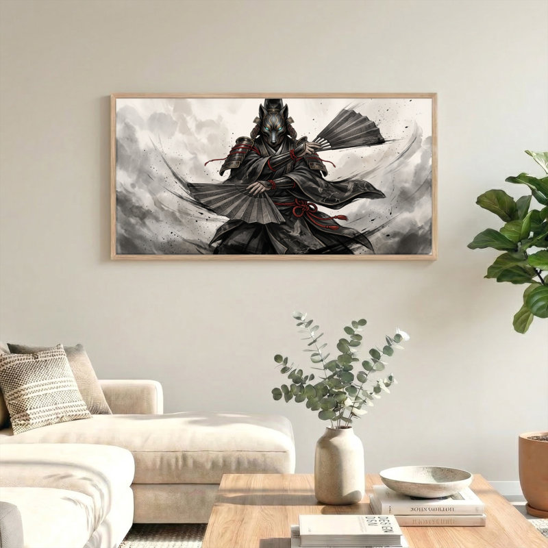 Ensemble de 1 tableau sur toile représentant un guerrier samouraï, L 40 po x H 20 po, Naturel