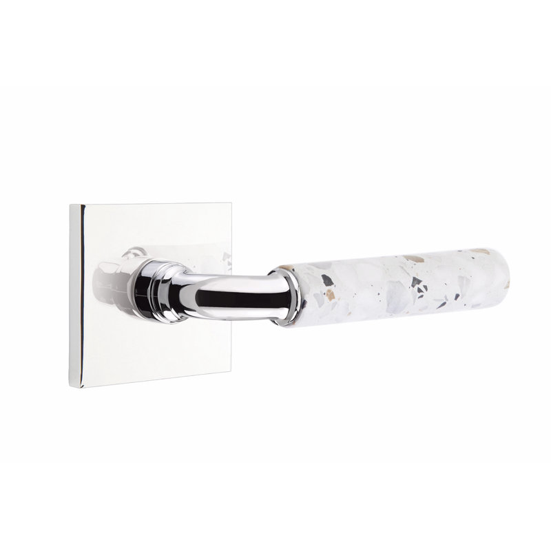 Select Privacy (Bed & Bath) Door Lever with Square Rosette, Polished Chrome/Light Terrazzo, Universal/Reversible