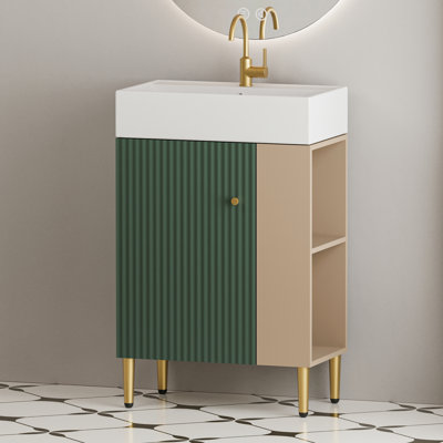Meuble-lavabo de salle de bain de 55 cm avec lavabo en céramique et grand espace de rangement - 24vb06-21lvr