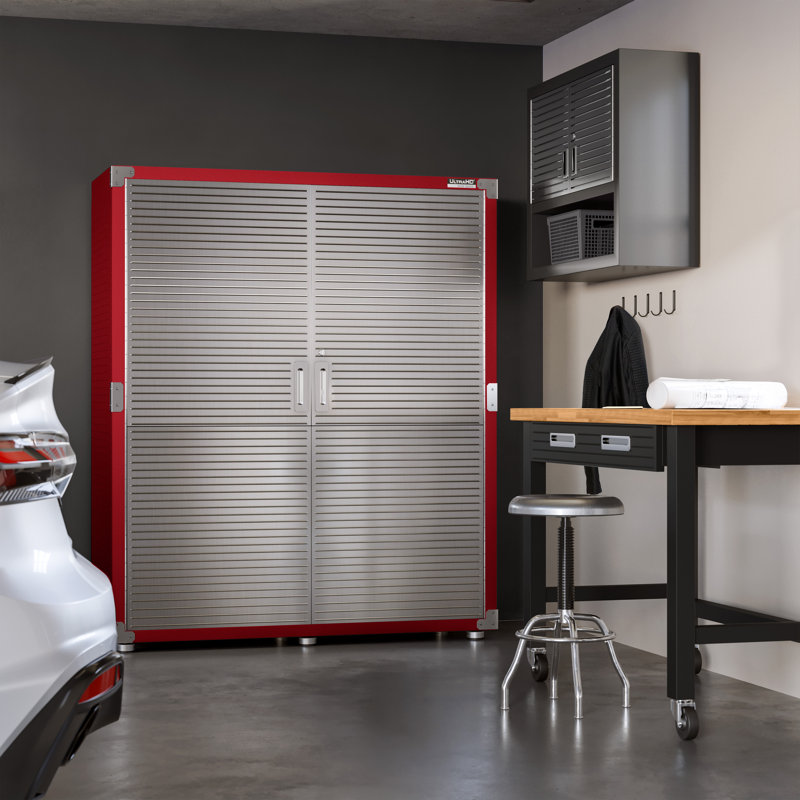 Red and Silver Lockable Extra-Wide Storage Cabinet with Adjustable Shelving