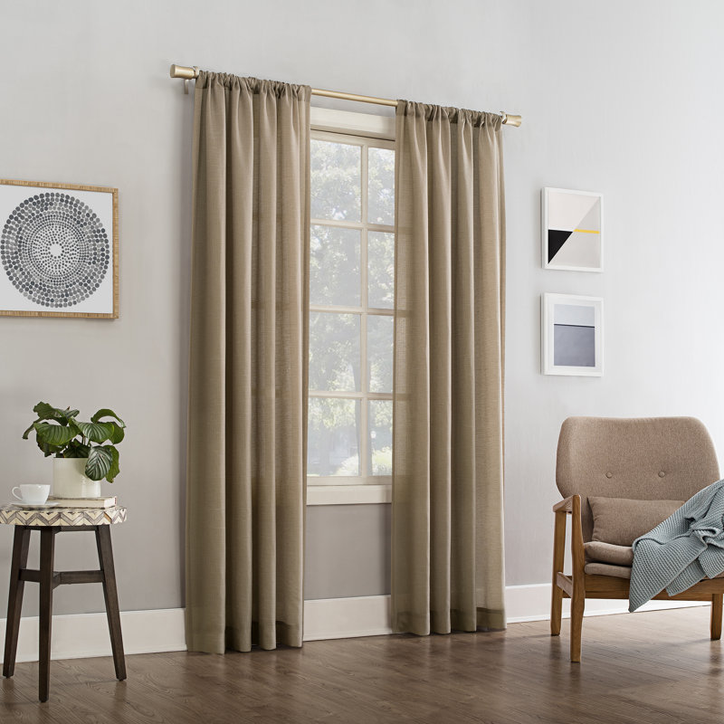 Panneau de rideau semi-diaphane avec passe-tringle en mélange de lin Berwick Wayfair Basics®, l 54 po x L 95 po, Taupe