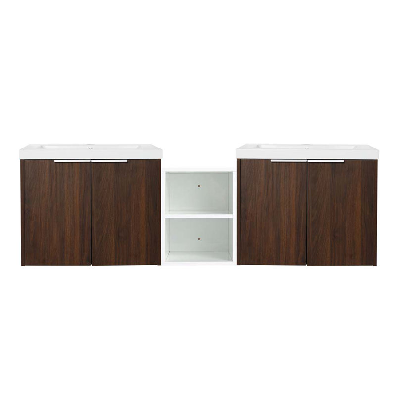 Meuble-lavabo à fermeture en douceur 60 po avec lavabo, Noyer de Californie
