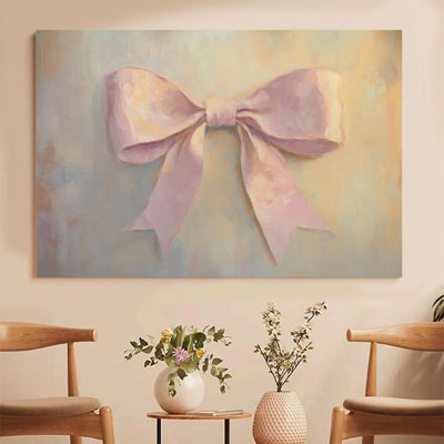 1Pc Framed Canvas Poster Print Pink Bow, Soft Light Texture, Impressionist Style Wall Art Decor, Perfect for Room Decor Living Room Bedroom Office Kit