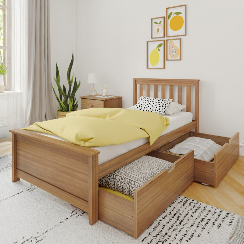 Lit plateforme simple en bois massif 2 tiroirs Boling , Pécan