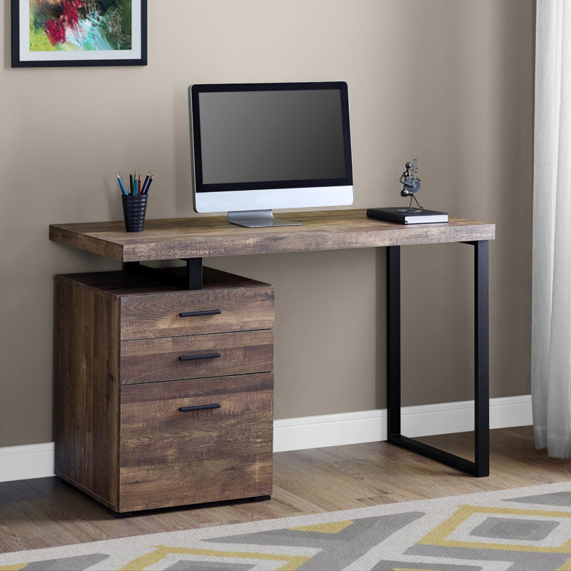 Bureau d'ordinateur, bureau personnel, ordinateur portable, installation à gauche, à droite, tiroirs de rangement, L 48 po, travail, stratifié, métal, contemporain, moderne