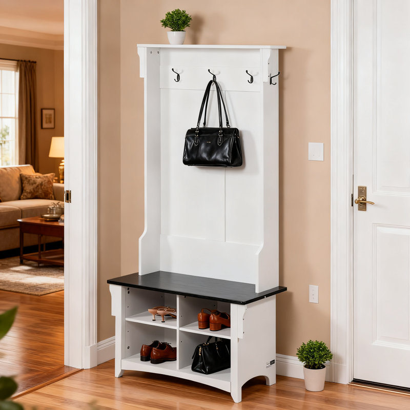 Banc d'entrée pour vestibule 32 po avec rangement pour chaussures, portemanteau avec 5 crochets, 4 tiroirs et tablettes réglables pour l'organisation du vestibule, du vestibule et du couloir