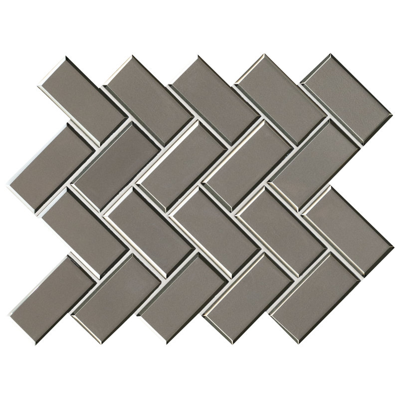Rivella Herringbone 11 in. x 14 in. Glossy Glass Mosaic Wall Tile, Kavik