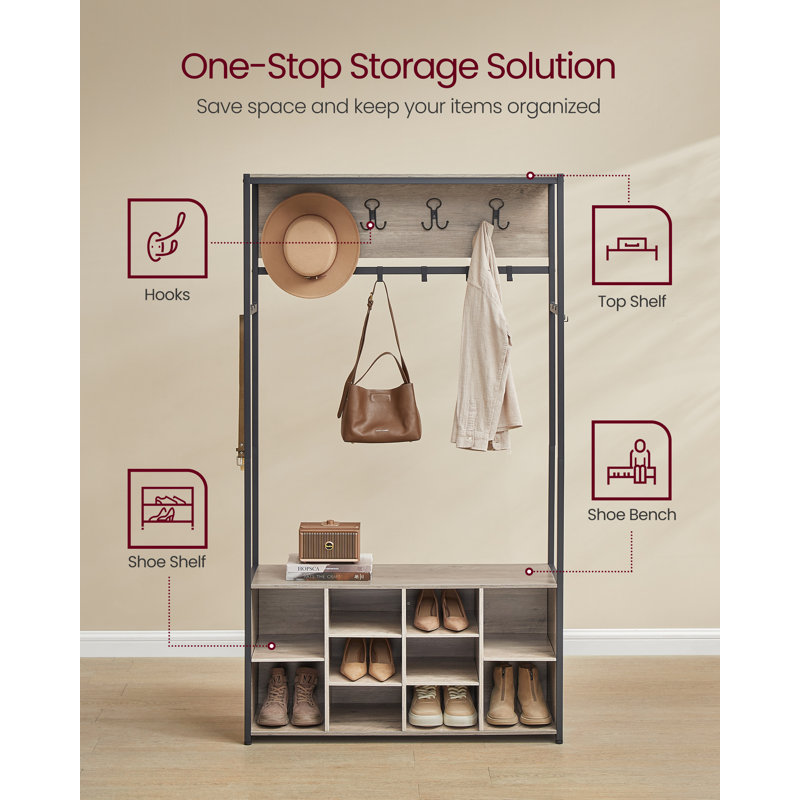Hall Tree With Bench And Shoe Storage, Heather Greige