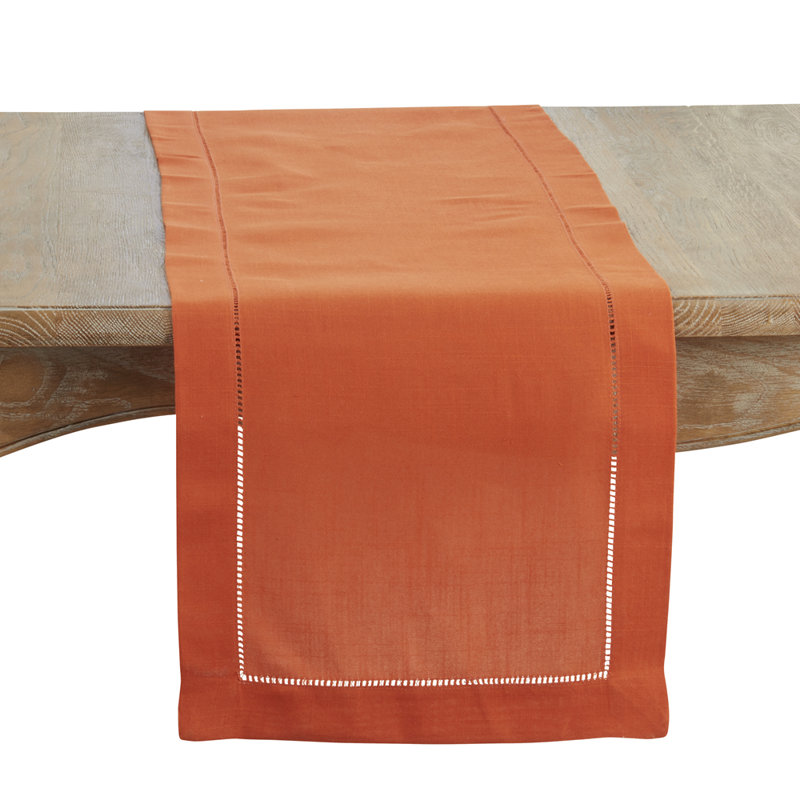 Pumpkin Classic Hemstitched Border Solid Color Table Runner 16" X 72"
