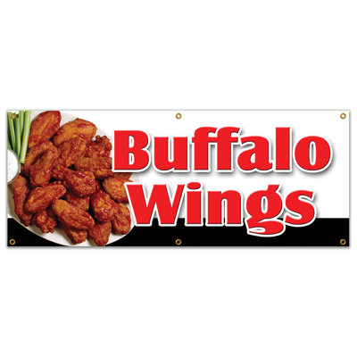 BUFFALO WINGS BANNER SIGN Hot Wings Spicy Bone Wing Sauce Buffalo Deep Fried