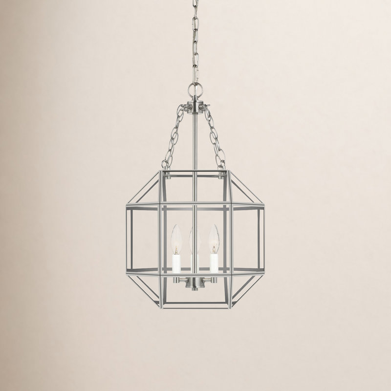 Luminaire suspendu géométrique à 3 lumières Reid, H 23,25 po x l 13,5 po x P 13,5 po, Nickel brossé, Transparent