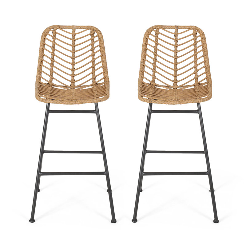 Enloe Wicker Outdoor 28.75'' Bar Stool, Light Brown, 2