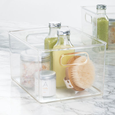 iDesign Small Plastic Bathroom Storage Bin with Handles - Clear