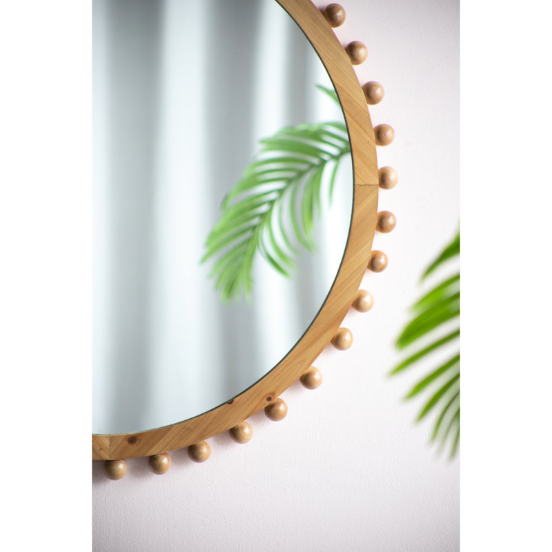 Miroir rond en bois et verre avec cadre perlé élégant rond magnifique pour la maison