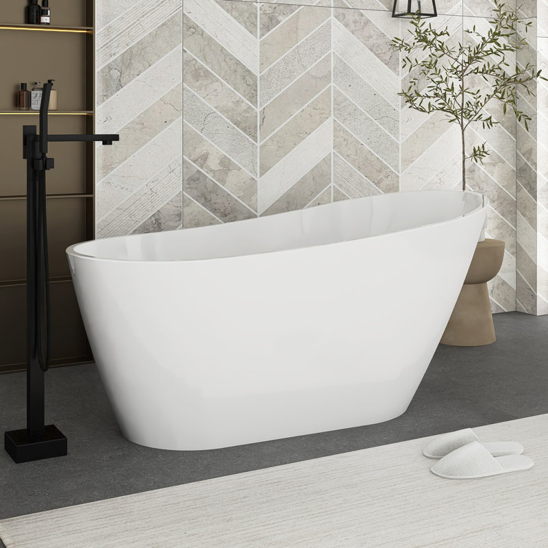 59" White Acrylic Freestanding Bathtub