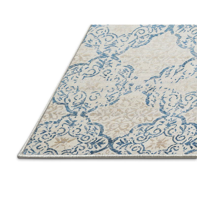 Tapis bleu / crème, Rectangle 5 pi x 7 pi